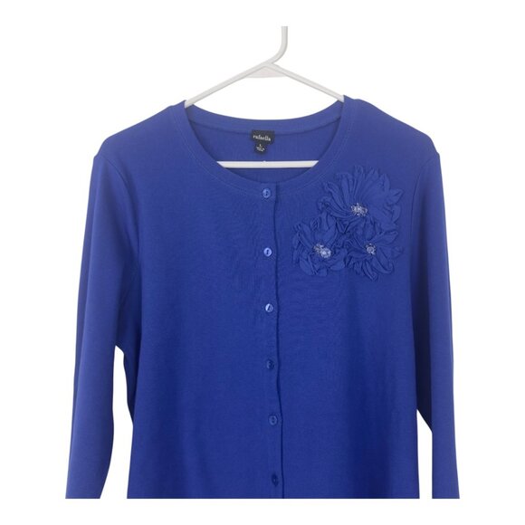 Rafaella Women Blue Button-Up Cardigan Floral Applique Design SZ L  Cotton Blend - Picture 12 of 12